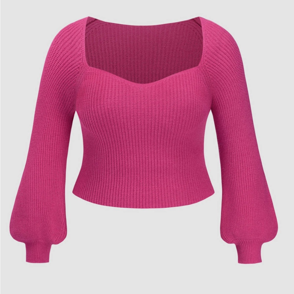 Cider Pink Off-the-Shoulder Sweater with Ribbed Knit and Puff Sleeves